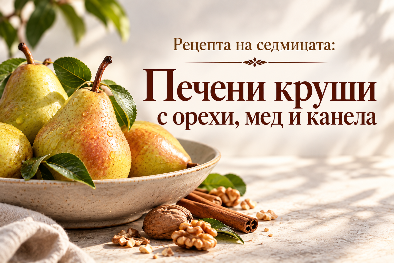 Рецепта на седмицата: Печени круши с орехи, мед и канела
